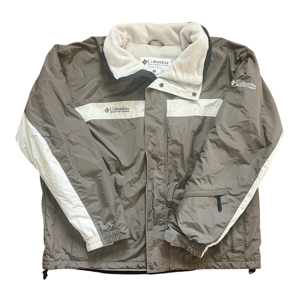 Columbia Jacket Mens XL Grey/White Full Zip Bomber Fleece Lined Coat